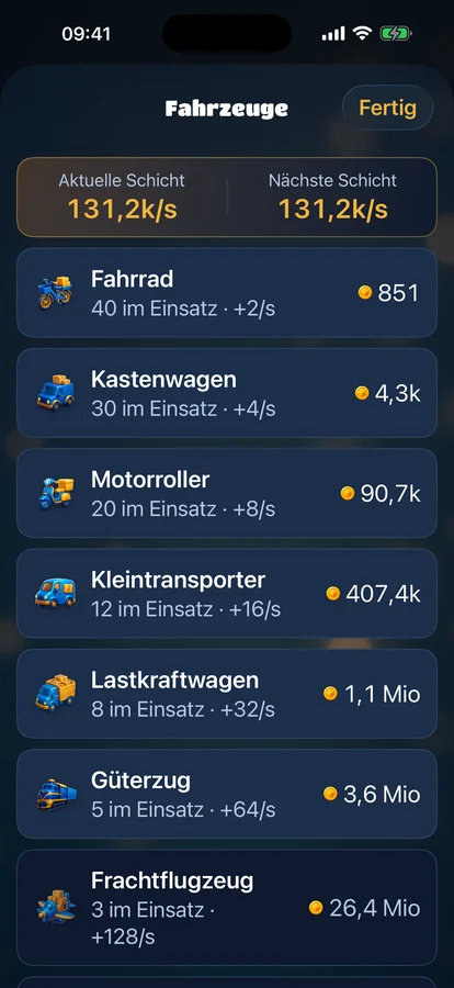 Package Hero app: vehicle list from bicycle to cargo plane